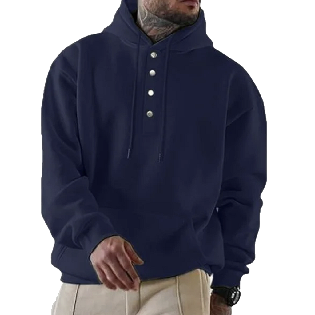 11 Men's Hooded Pullover Sweatshirt With Button Placket And Relaxed Fit - Image 1