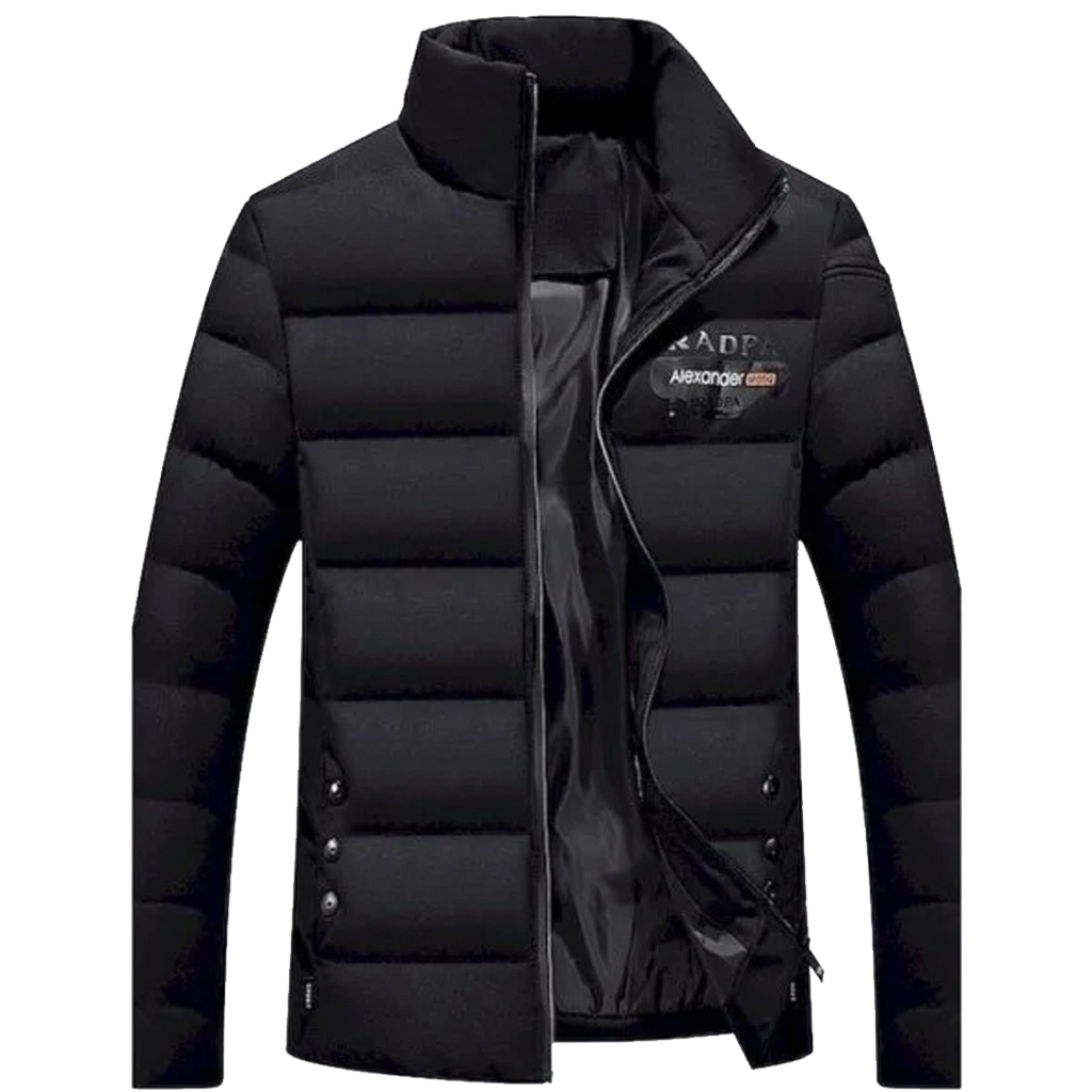 55 Men's Stand Collar Quilted Puffer Jacket With Zipper Front Pockets - Image 1