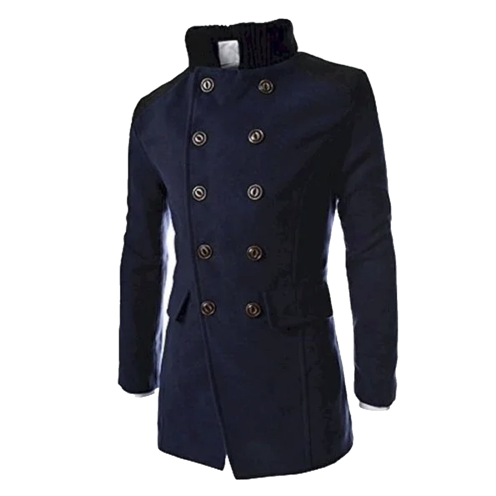 7 Men's Double Breasted Stand Collar Longline Winter Coat With Buttons - Image 1