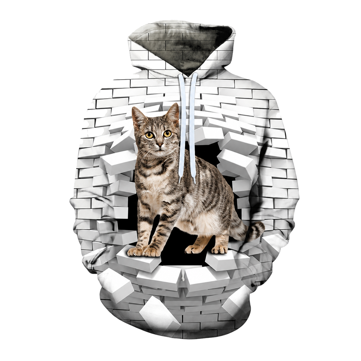 hoodie_cat_transparent_background Men's Hoodie Graphic Hooded Holiday Casual Hoodies Sweatshirts White - Image 1