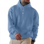 Men's Hooded Pullover Sweatshirt With Button Placket And Relaxed Fit - Image 4