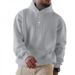 Men's Hooded Pullover Sweatshirt With Button Placket And Relaxed Fit - Image 3