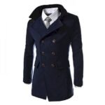 Men's Double Breasted Stand Collar Longline Winter Coat With Buttons - Image 2